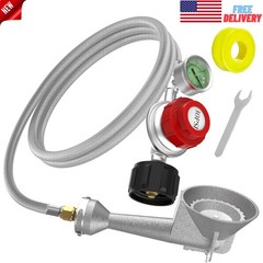 Cast Iron Propane Burner Head w/ 0-30PSI Regulator 5FT Stainless Braided Hose