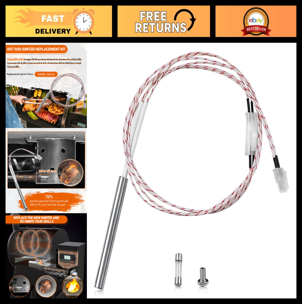 Hot Rod Igniter Replacement for Traeger D2 Pellet Grills Pro, Ironwood, Timberli