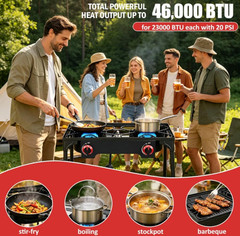Parrilla de Gas 2 Quemadores Propano para Camping y Barbacoa Exterior, Nuevo