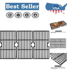 16 7/8″ Porcelain Coated Grill Grates – Professional Searing Cast Iron, 3-Pack