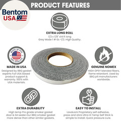 1/2″ X 1/8″ High Temp BBQ Gasket Smoker Seal for Nomex Door Lid, Self Stick Gre