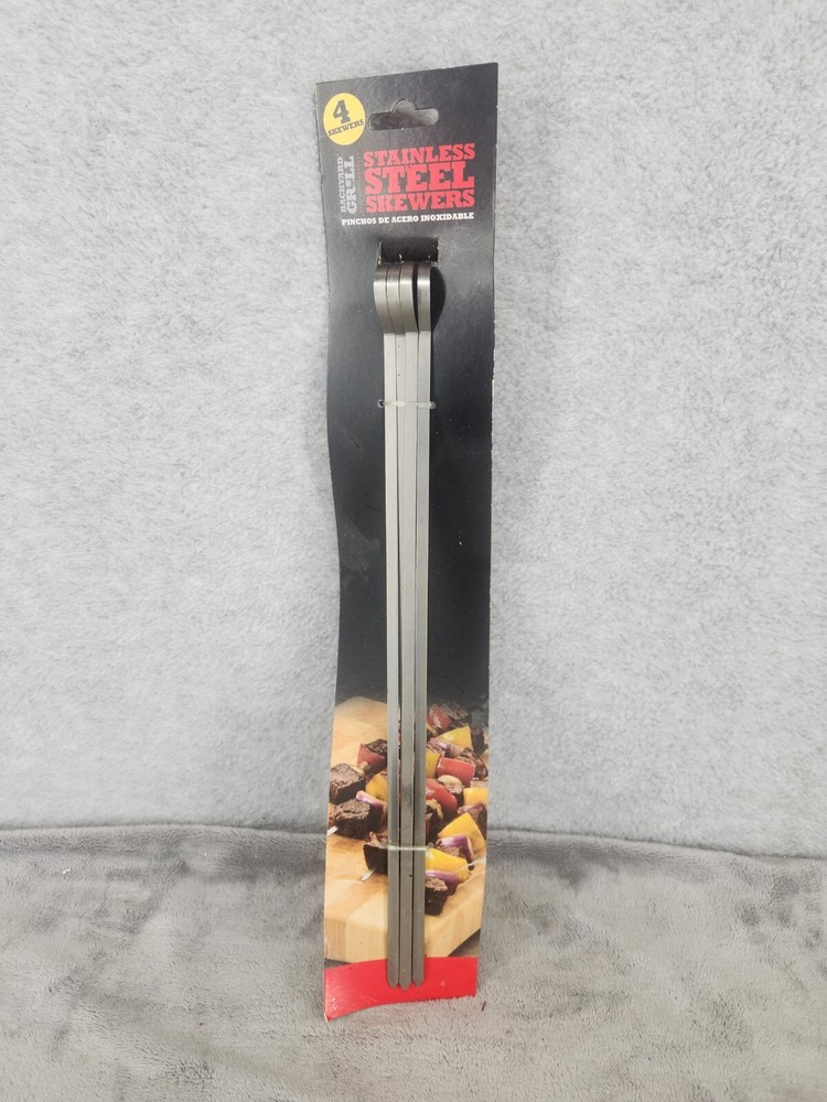 Backyard BBQ Grill Accessories 4 PK BBQ Skewers 13″ Heavy Duty Stainless Steel
