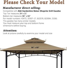 Khaki Replacement Canopy for Aldi & Shoprite Grill Gazebo – Water-Resistant U…