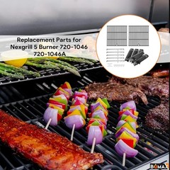 Complete Grilling Upgrade: 2 Cast Iron Grates & 5 Burners for Nexgrill 720-1046