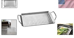 Easy-Clean 11″ x 7″ Stainless Steel Grill Tray with Handles for Outdoor Use