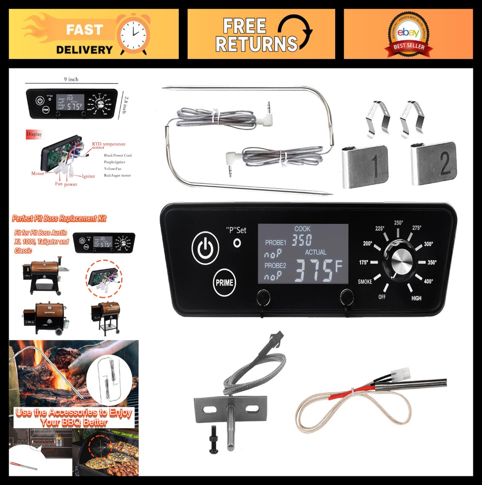 Digital Thermostat Kit with LCD Display for Pellet Grill Smoker, Includes Meat P