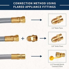 12 Feet 1/2 inch ID Natural Gas Grill Hose with Quick Connect Fittings, Natur…