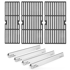 Grill Parts for 4-Burner Gas Grill – Cast Iron Cooking Grates & Heat Plates 18×2