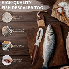 Dugato Fish Scale Remover Tool with Wooden Handle – Stainless Steel Fish S