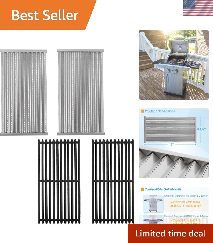 Durable 2-Pack Stainless Steel Emitters & Cast Iron Grates for Charbroil Grills