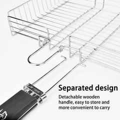 Foldable BBQ Fish Grill Basket with Storage Bag for Camping and Picnics