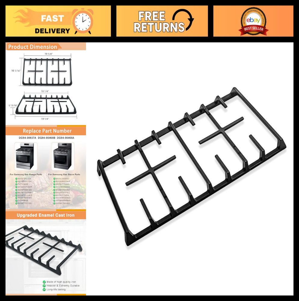 Cast Iron Side Grate Replacement for Samsung Gas Range Stove Parts – 1 Pack