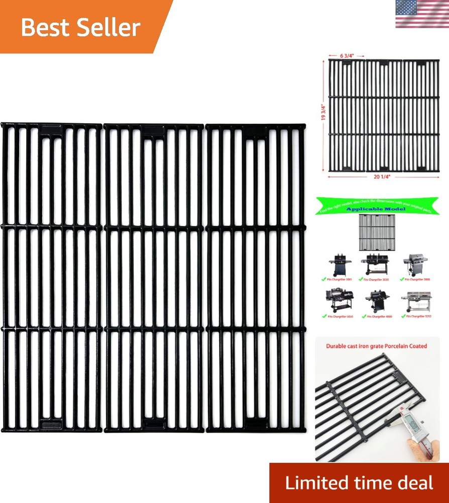 Parts DC114 3-pack 19.75″ Porcelain Coated Cast Iron Grill Cooking Grates Rep…
