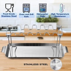 Chicken Leg Rack for Grill with Drip Tray – Easy to Use 12 Slots Chicken Wing