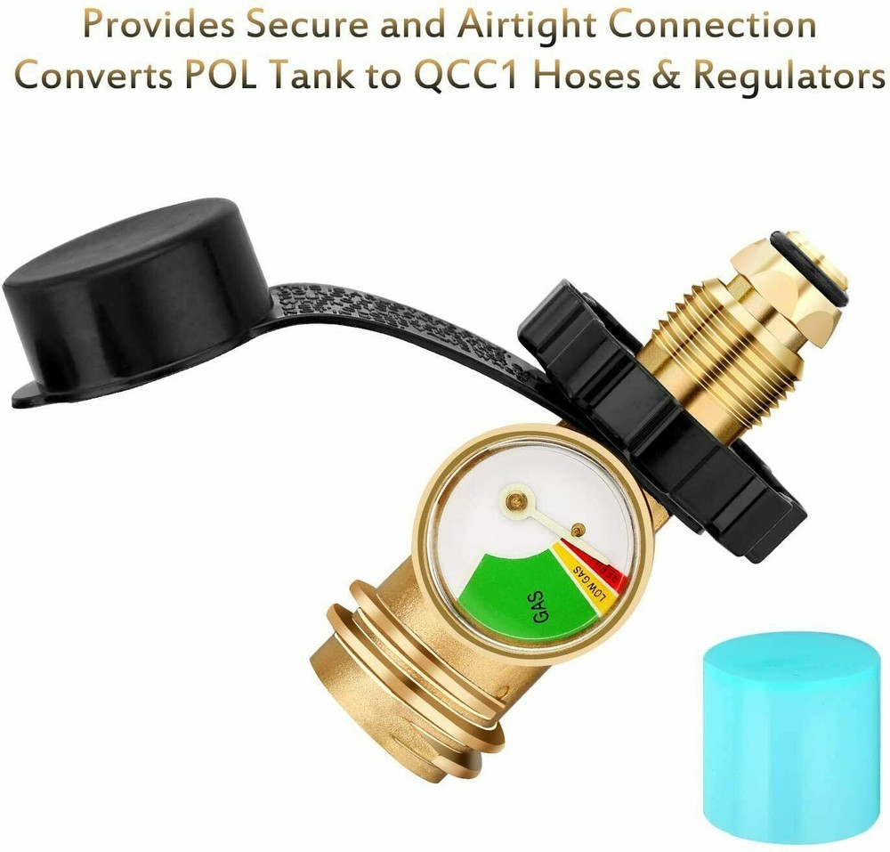 Propane Gas Tank Brass Adapter Gauge Grill BBQ w/Indicator Pressure Gage US