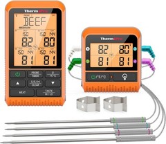 ThermoPro TP829 1000ft Wireless Meat Thermometer Digital Four Probes, Orange