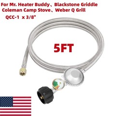 5FT Propane Hose with Regulator, Stable Flow Braided Grill Hose QCC1