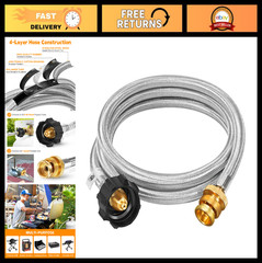 5FT Stainless Braided Propane Hose Adapter 1lb to 20lb for Heaters & Grills