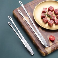 2 Piece Stainless Steel BBQ Tongs Set 24 cm 28 cm for Steak Grilling Serving
