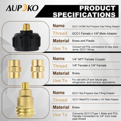 1/4″ Propane Gas Fitting Adapter Kit Includes 5040 QCC1 Nut Propane Adapter, POL