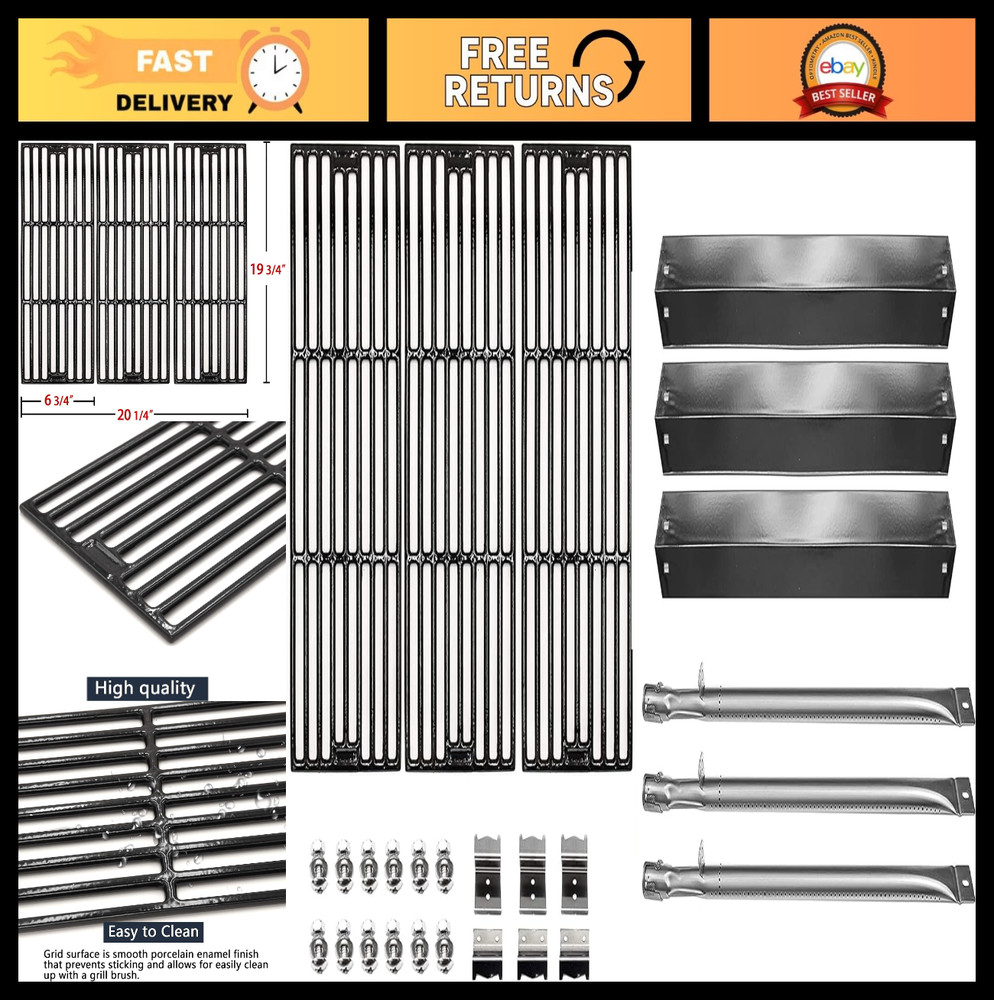 Grill Parts Set for Chargriller 5050, 5650, 3001, 3008 – Cast Iron Grates, Heat