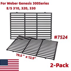 2-Pack 7524 Cast Iron Grill Grates for Weber Spirit 300 Even Heat Cooking Grid