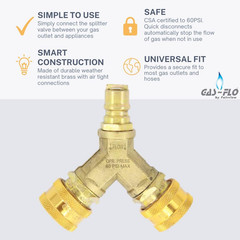 Gas Quick Disconnect 3/8 Y Splitter, CSA Certified for Propane and Natural Gas