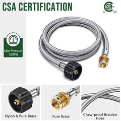 6Ft Propane Tank Adapter Hose 1lb to 20lb Converter for QCC1 Type1 LP Gas Grill