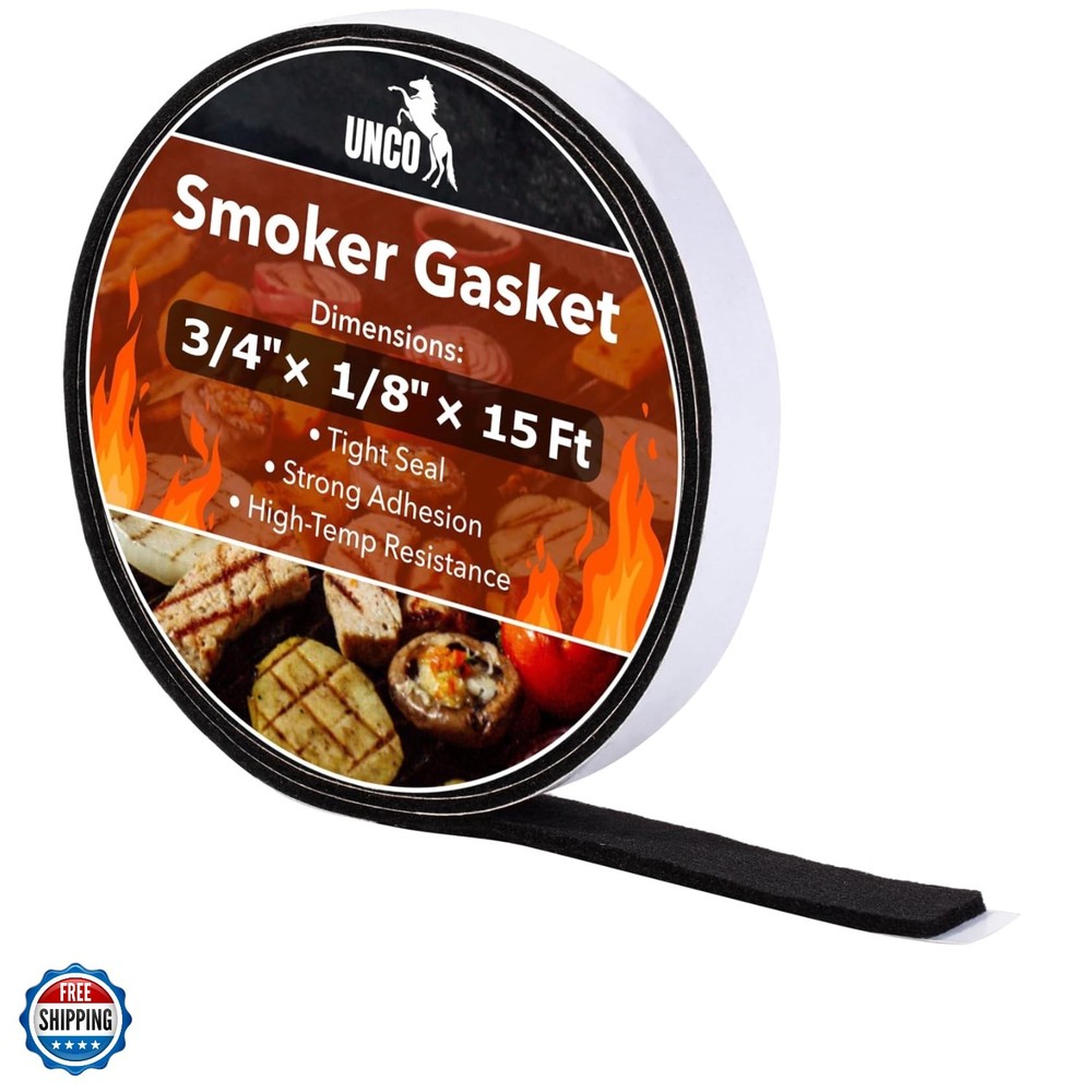 Smoker Gasket, 15 FT, 3/4″ x 1/8″, Smoker Gasket Seal High Temp