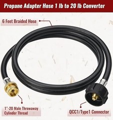 6ft Propane Adapter Hose, 1lb to 20lb Converter for Grills, Heaters & Tanks