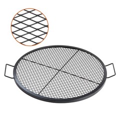 30in Round Steel Grill Grate 333lb & Support X Wire & Handle & Portable & Black