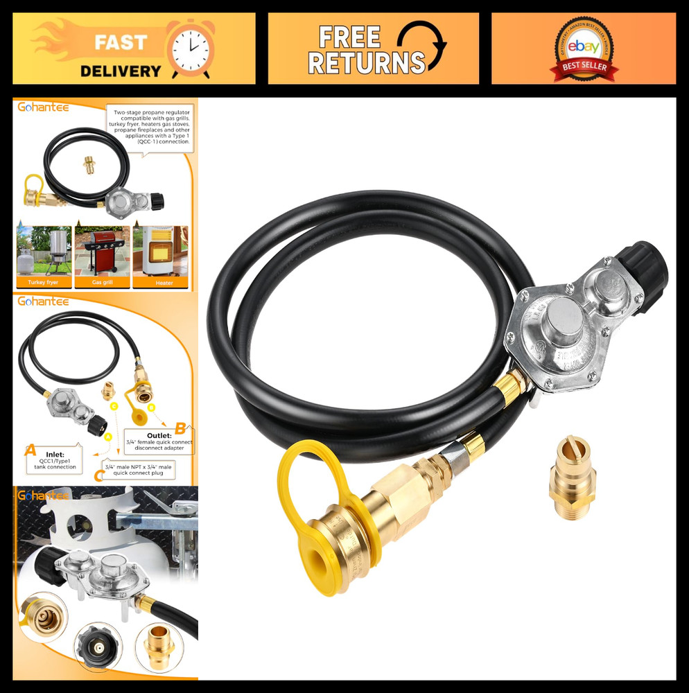 Two Stage Propane Regulator & 5FT Hose for QCC1 Tank, Quick Disconnect Connector