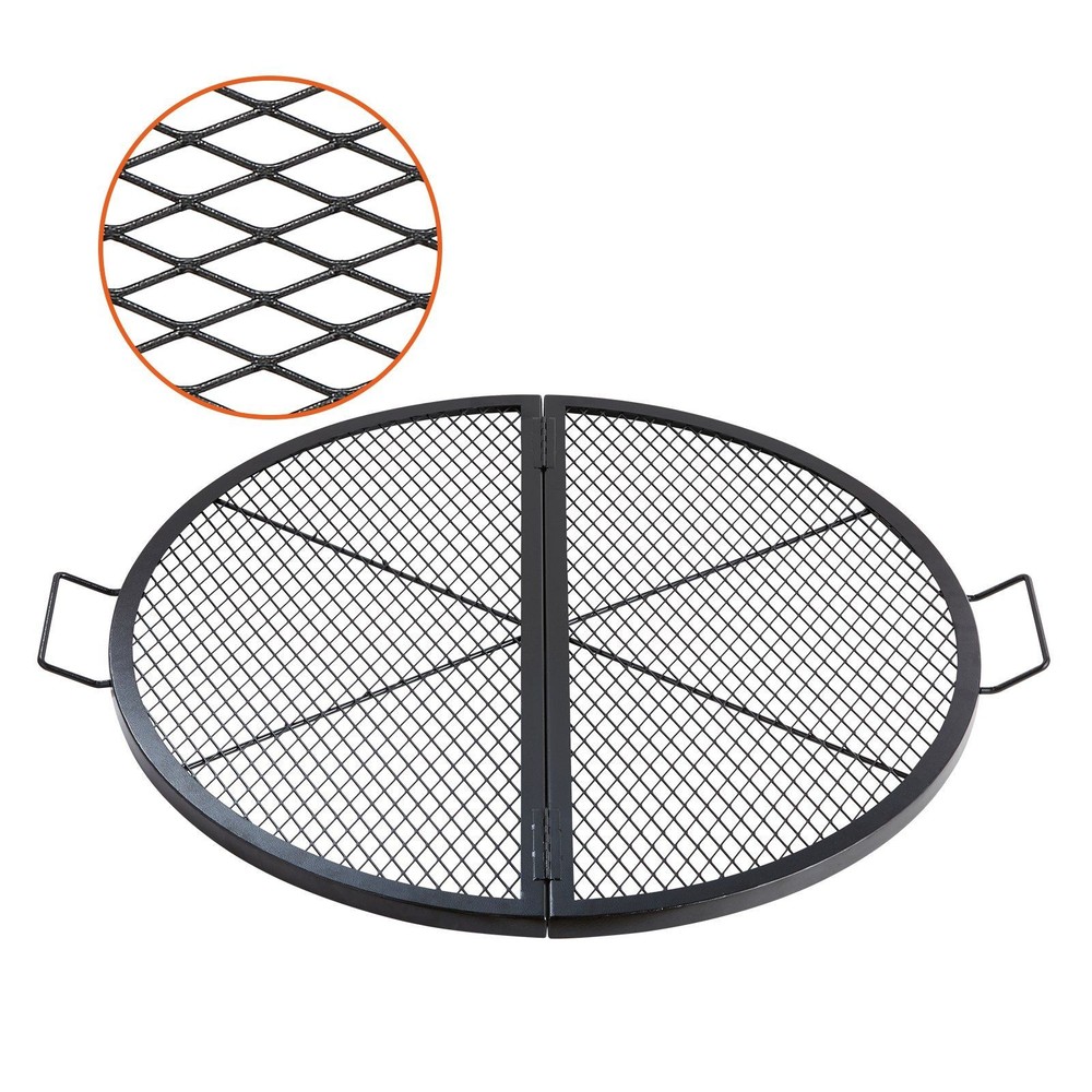 36in Round 333lb Steel Grill Grate & X-Support, Foldable, Black