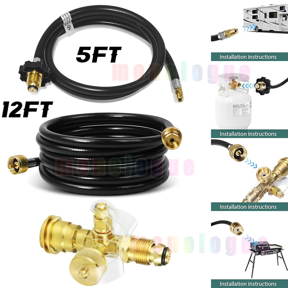 New Upgraded Propane Brass Tee Adapter Kit 4-Port Propane Brass Tee 5Ft and 12Ft