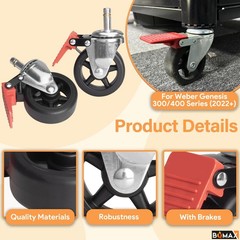 Bqmax Grill Wheels For Weber Genesis 300/400 Series Grills 2022 Locking Caster
