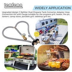Lemfema Y Type Splitter Propane Tank Converter POL Inle with Gauge, BLACK