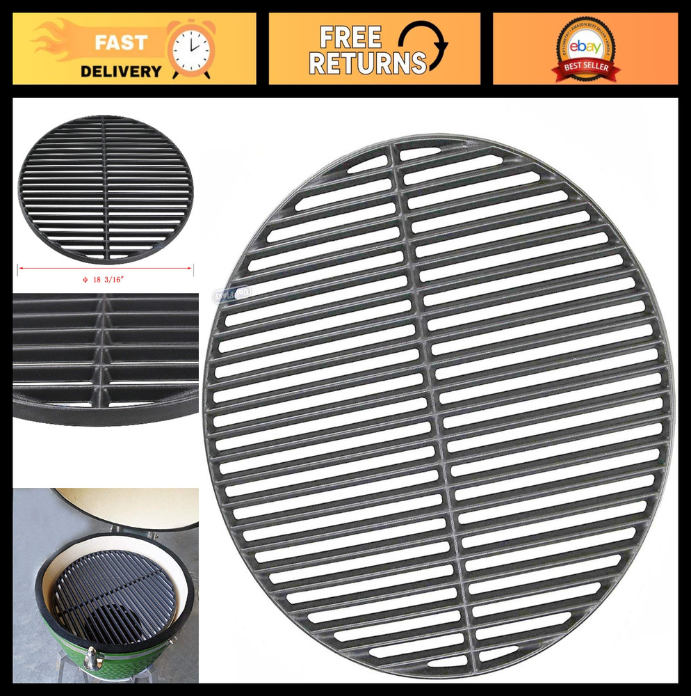 18.2” Cast Iron Cooking Grates Replacement for Large Kamado Grill – Durable & He