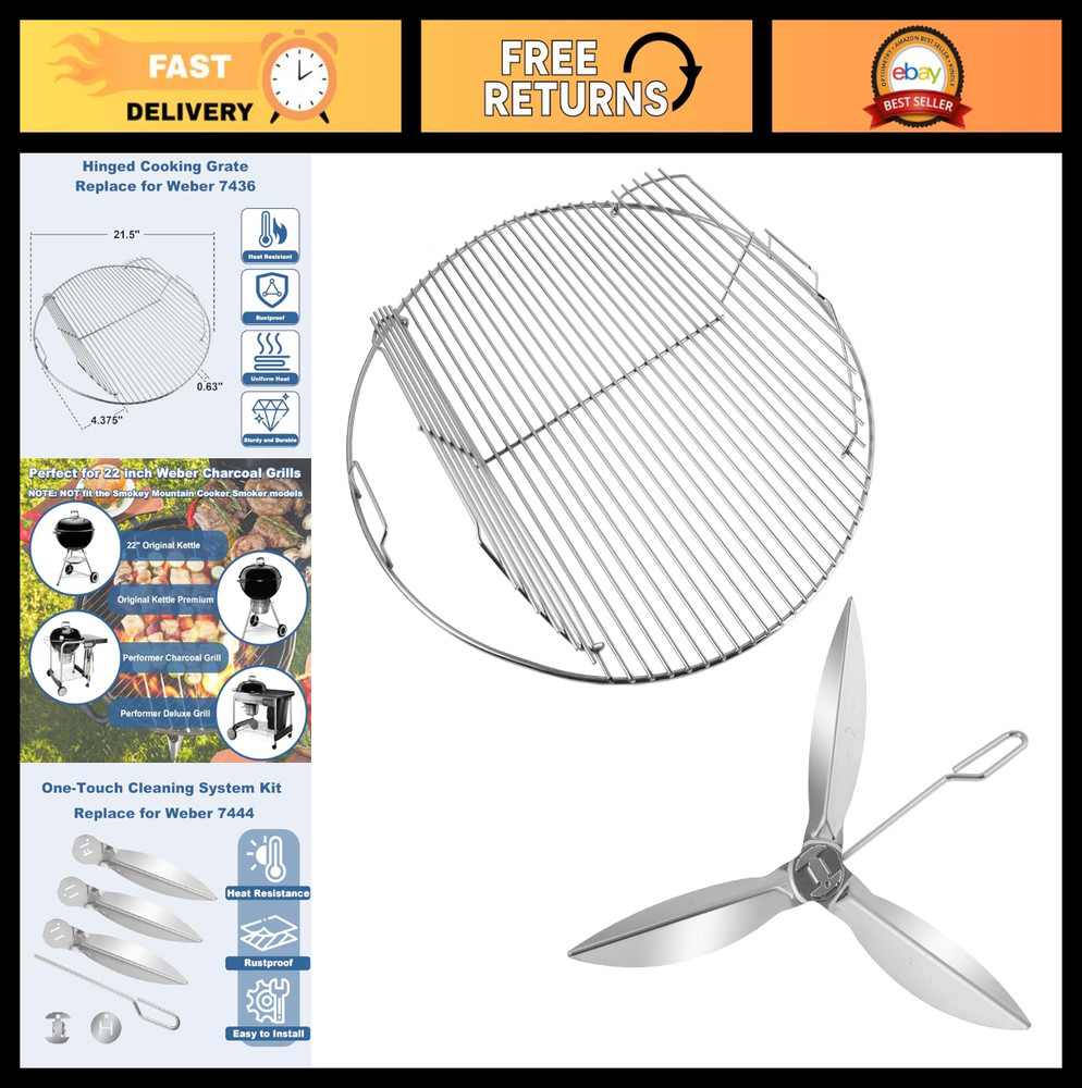 22” Charcoal Grill Replacement Parts – Hinged Cooking Grate & One-Touch Cleanin