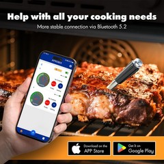 Bluetooth Wireless Meat Thermometer with 2 Ultra-Thin Silver And Black