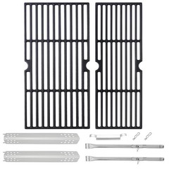 2 Burner Grill Parts Cast Iron Grates Heat Tents Burners Carry Over Tube Kit