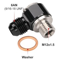 6AN Male Flare Banjo to M12x1.5 Stainless Steel Banjo Bolt 6AN to M12x1.5 Black