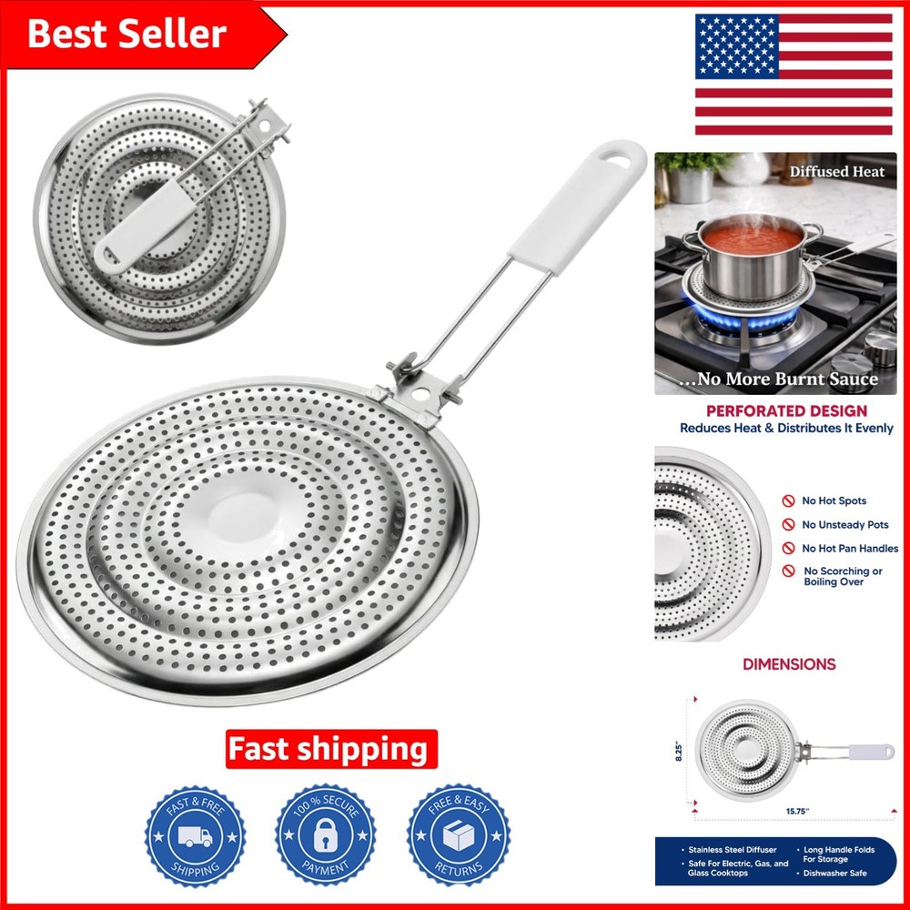 Stainless Steel Heat Diffuser with Removable Handle for Even Cooking – 8.25-Inch