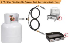 5 Feet 2 Ways Y Splitter CGA Propane Converter Adapter Hose for QCC1 20lbs Tank