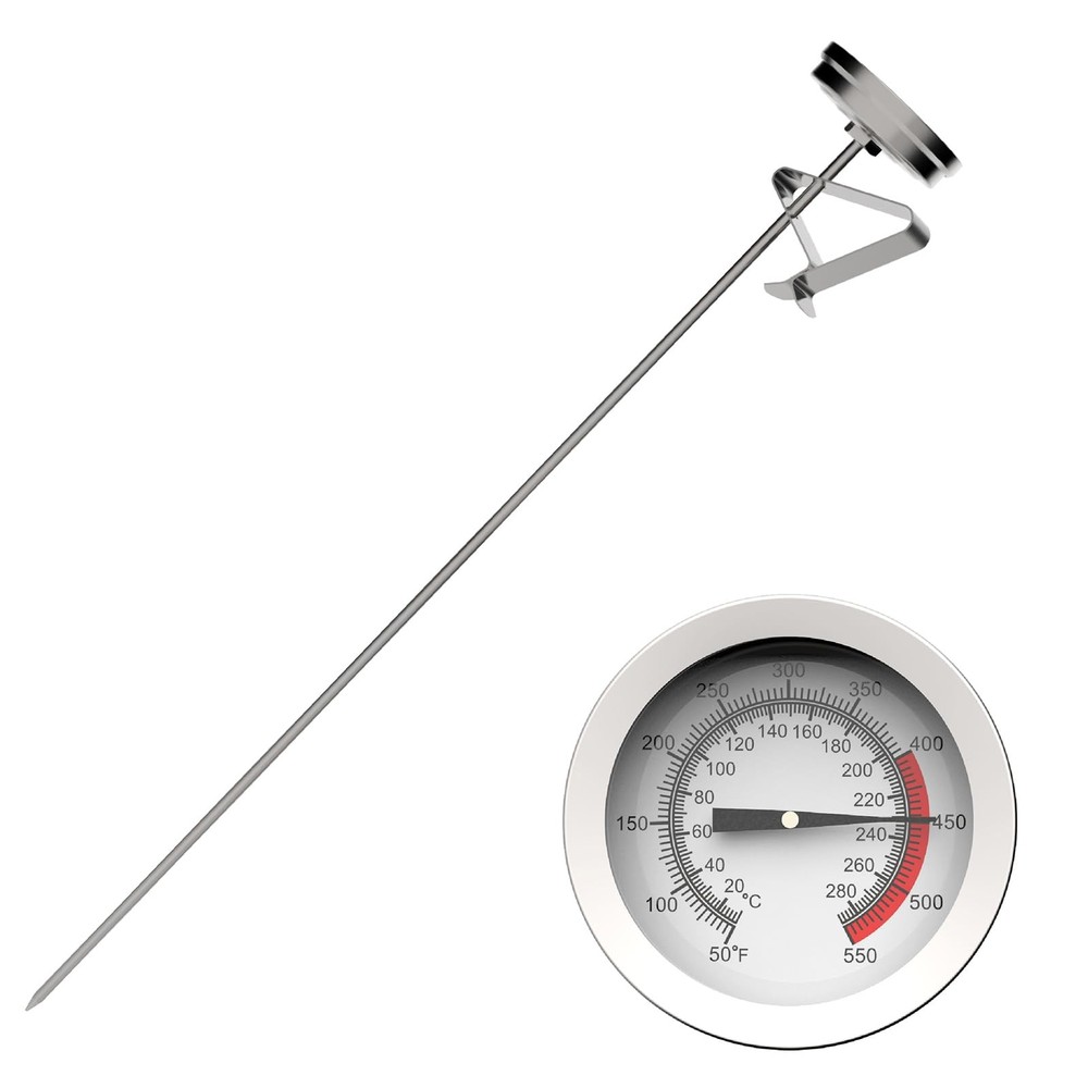 Candy/Deep Fry Oil Thermometer for Frying with 12” Probe & Pot 12, Silver