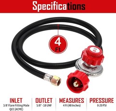 Versatile 4ft Adjustable Propane Regulator with Brass Orifice for 0-20 PSI