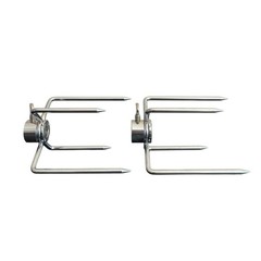 BBQ Grill Rotisserie Spit Rod Forks Universal Chrome Steel Prongs Meat