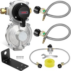 Durable 2-Stage Propane Regulator with Dual 18″ Hoses and Color Gauge Indicator
