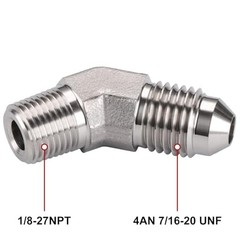 4AN Male Flare to 1/8 NPT Pipe Male Stainless Steel 4AN to 1/8 NPT 45 Degree