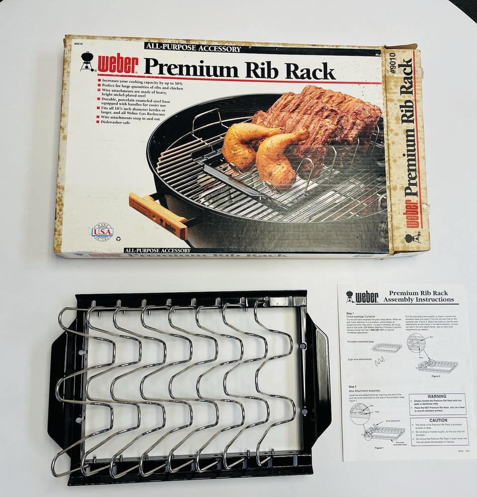 Vintage 1993 Weber Grill Premium Rib Chicken Rack 9010 Charcoal & Gas Propane