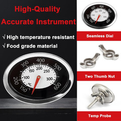60070 Grill Thermometer for Weber Q120 Q220 Q1200 Q2200, Oval Q Temp Gauge